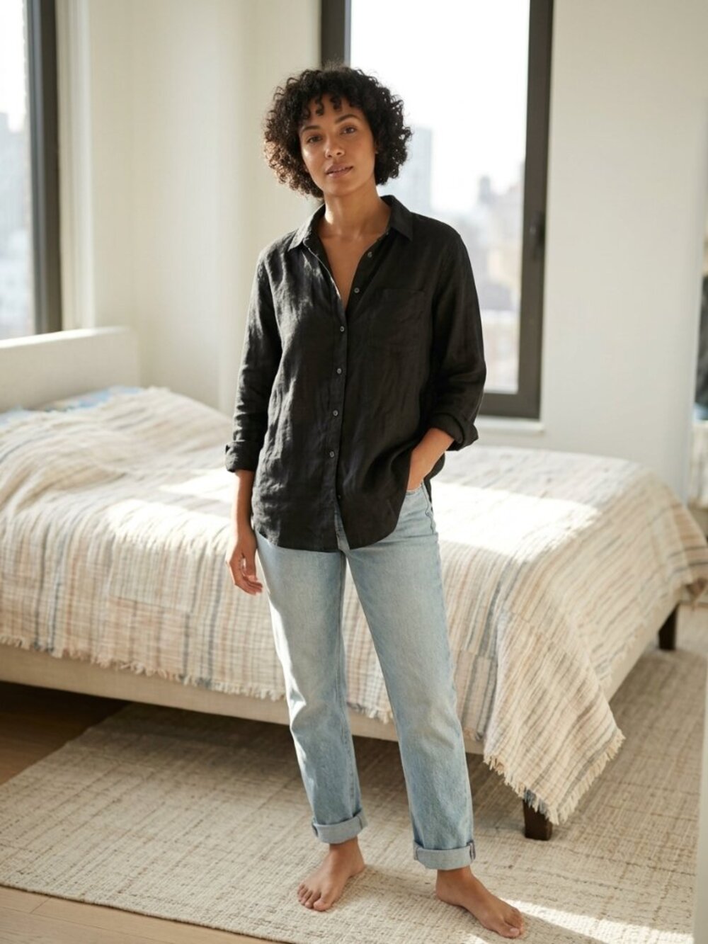 Uniqlo Black Linen Women’s button down shirt